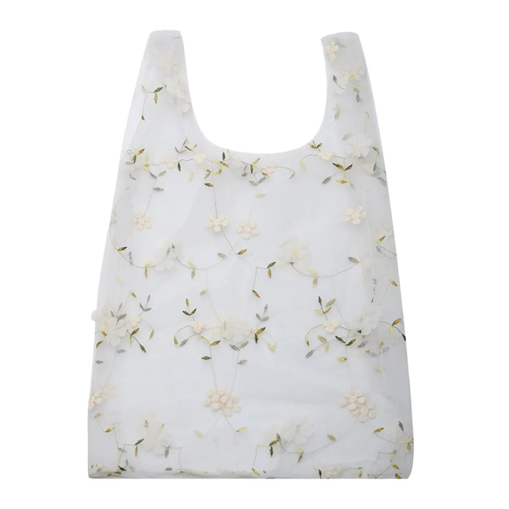 Flower Embroidery Women Handbag Transparent Organza Casual Tote Shoulder Bag Female Mesh Shopping Bags Bolsas Femininas Baratas