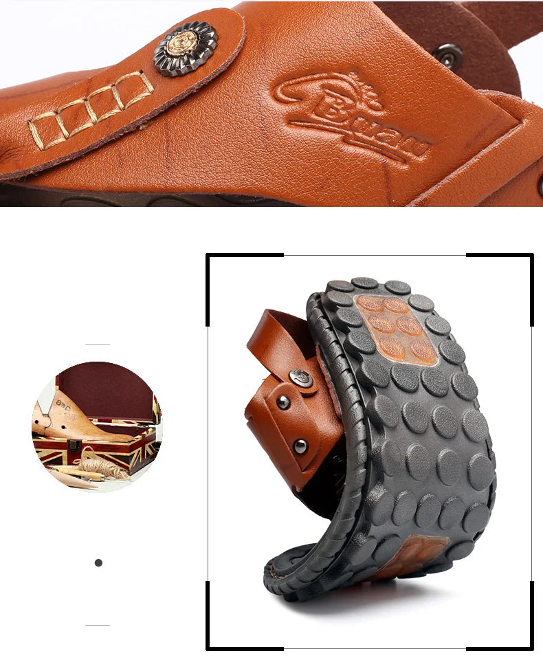 Summer Men's Sandals Leather Slippers Men's Sandals Luxury Handmade Shoes Slippers Brand Men Moccasins Beach Sandals Sneakers