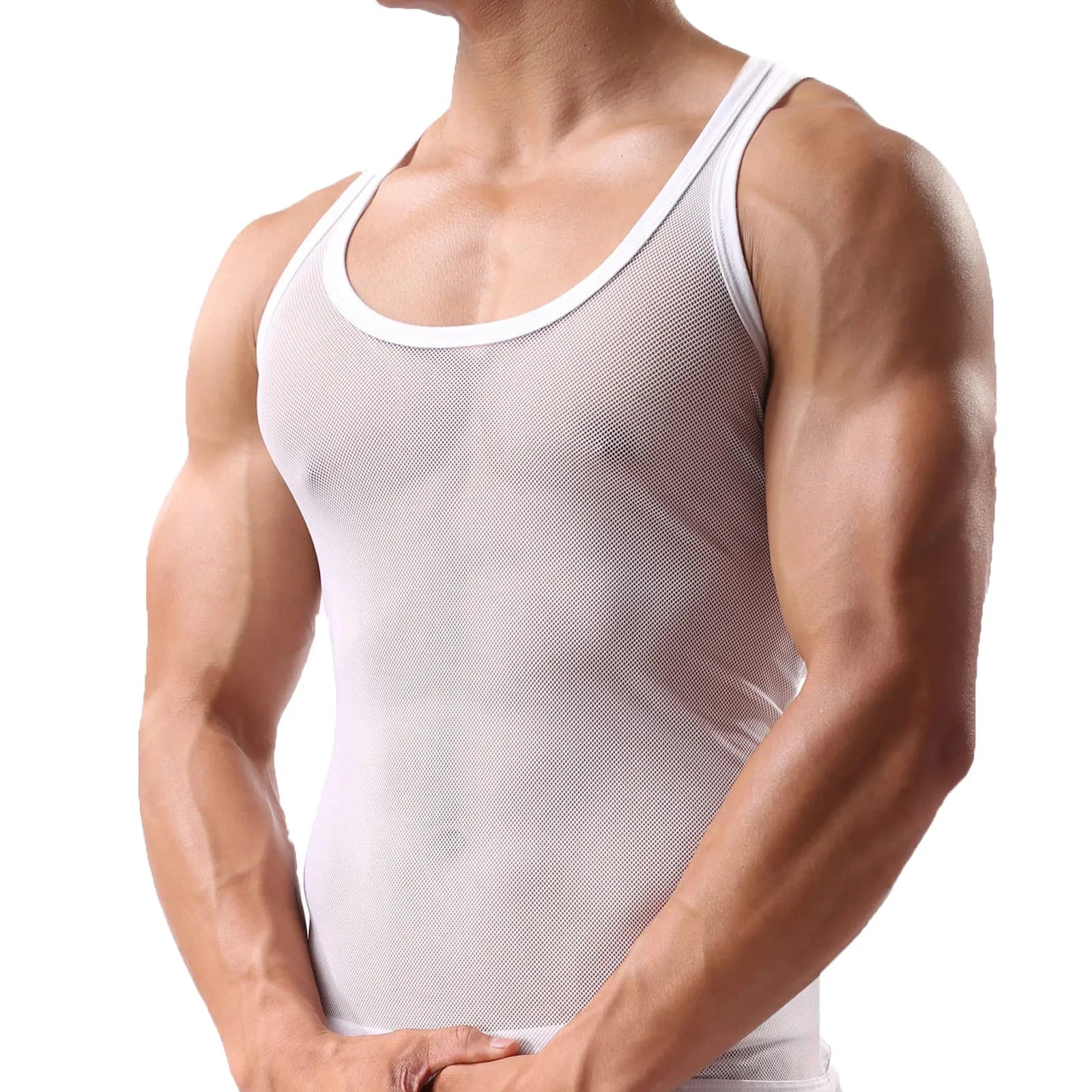 Sexy Mesh See Through Vest Mens Slim Fit Sleeveless T Shirt Ultrathin Seamless Breathable Tank Top Sexy Underwear Lining Vests