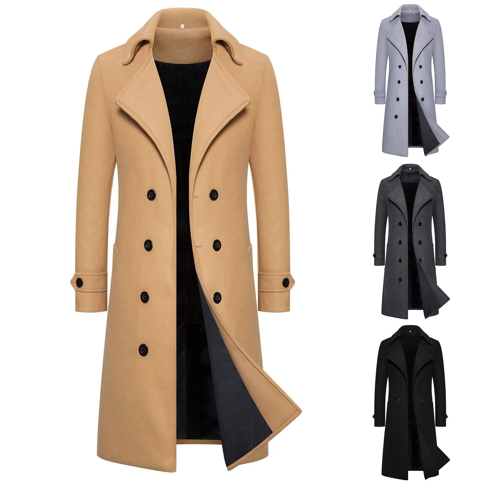 Woolen Warm Men's Double Breasted Overcoat Autumn/Winter Button Long Cardigans Smooths Long Jacket Elegant Trench Coat For Men