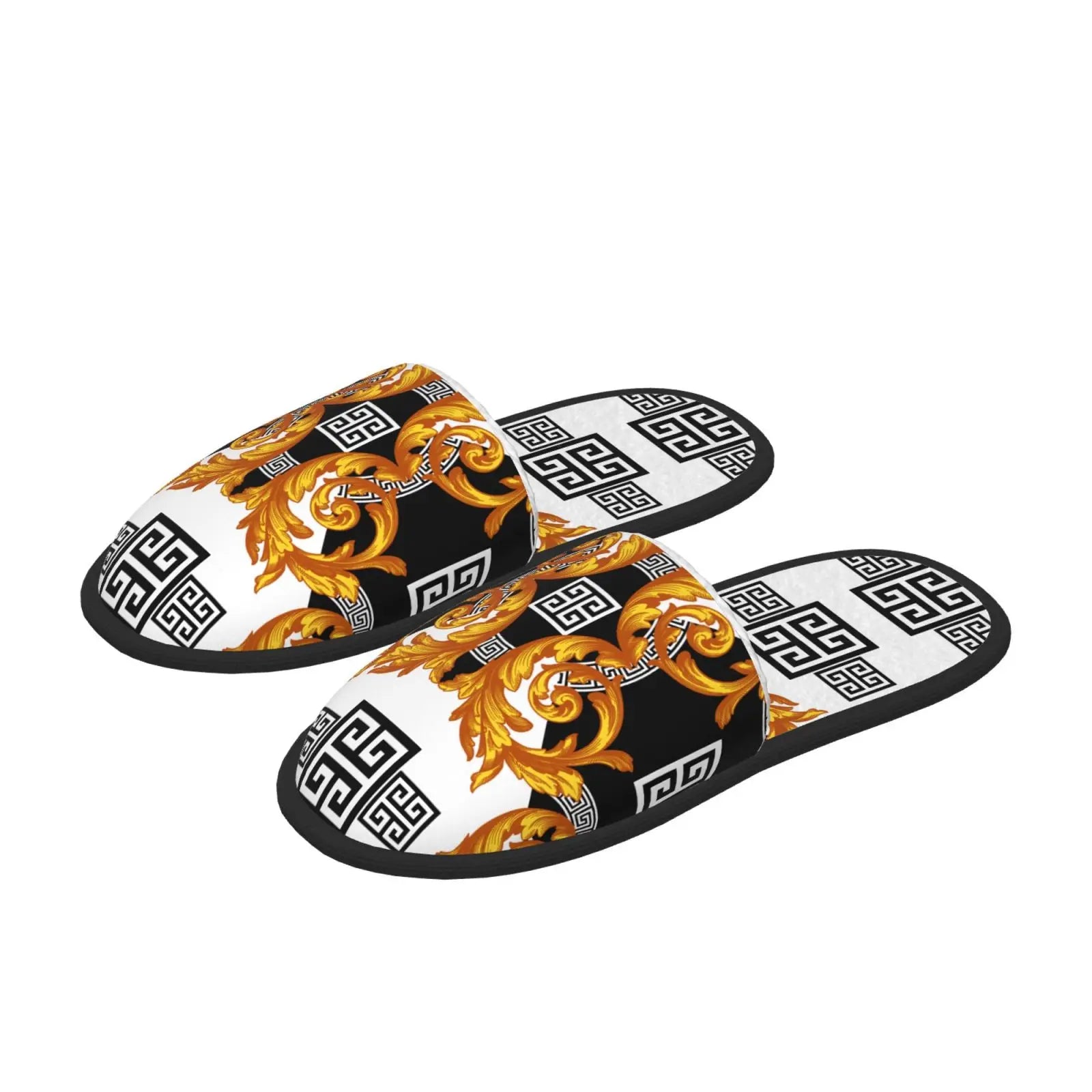 Home Slippers Winter Warm Men Women Plush Indoor Slippers Golden Baroque Warm Soft Shoes Home Footwear Autumn Winter 2023