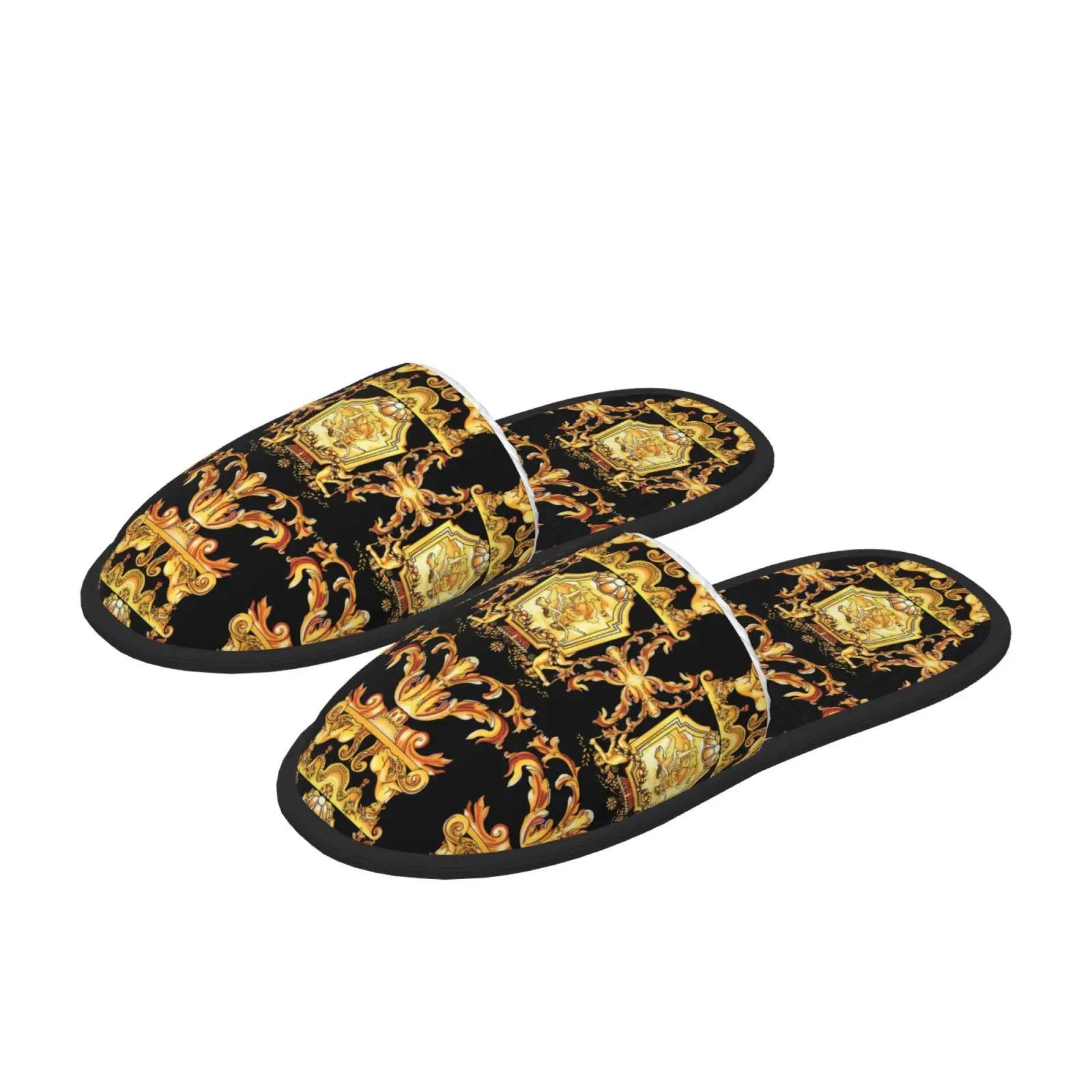 Home Slippers Winter Warm Men Women Plush Indoor Slippers Golden Baroque Warm Soft Shoes Home Footwear Autumn Winter 2023