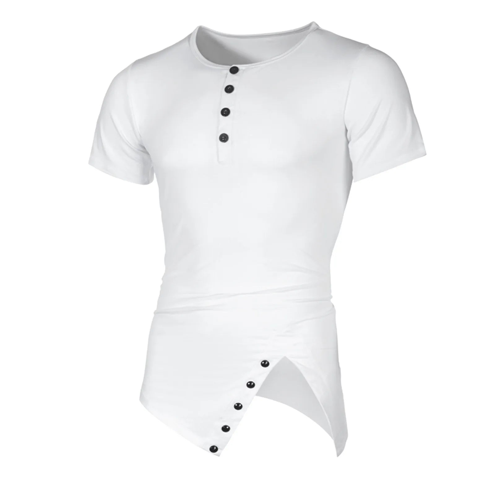 Men Irregular Hip Hop T Shirt Short Sleeve Button Summer Washed T Shirt Man Clothes Fitness Gym Cotton Solid T Shirts Clothing