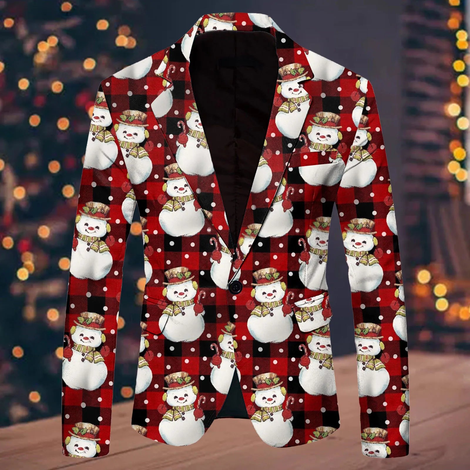 All Print Men Christmas Blazers Fashion Single Breasted Slim Fit Suit Coat Leisure Merry Christmas Party Long Sleeve Jacket