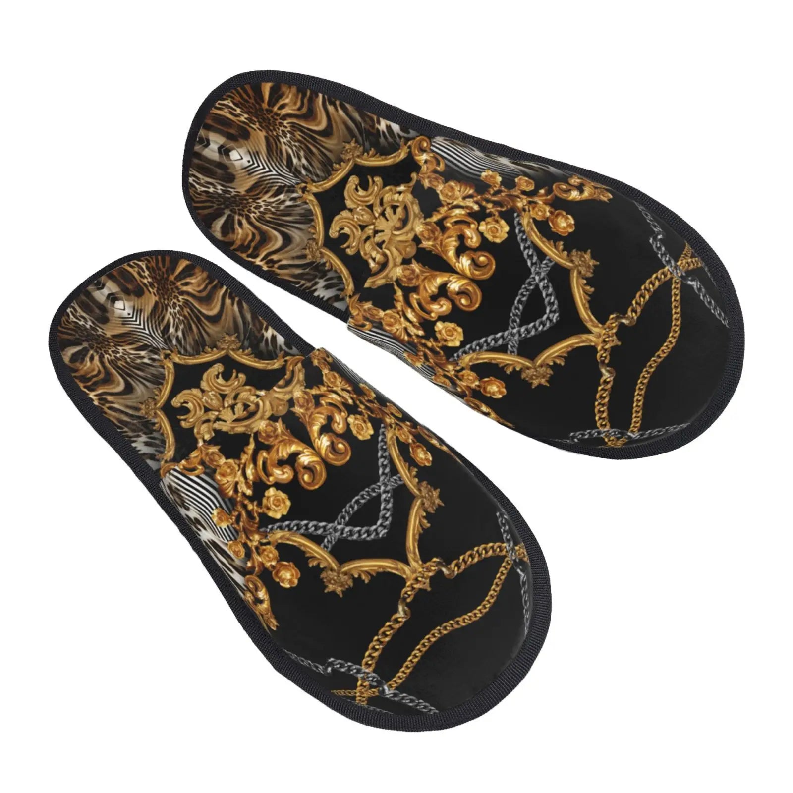 Home Slippers Winter Warm Men Women Plush Indoor Slippers Golden Baroque Warm Soft Shoes Home Footwear Autumn Winter 2023