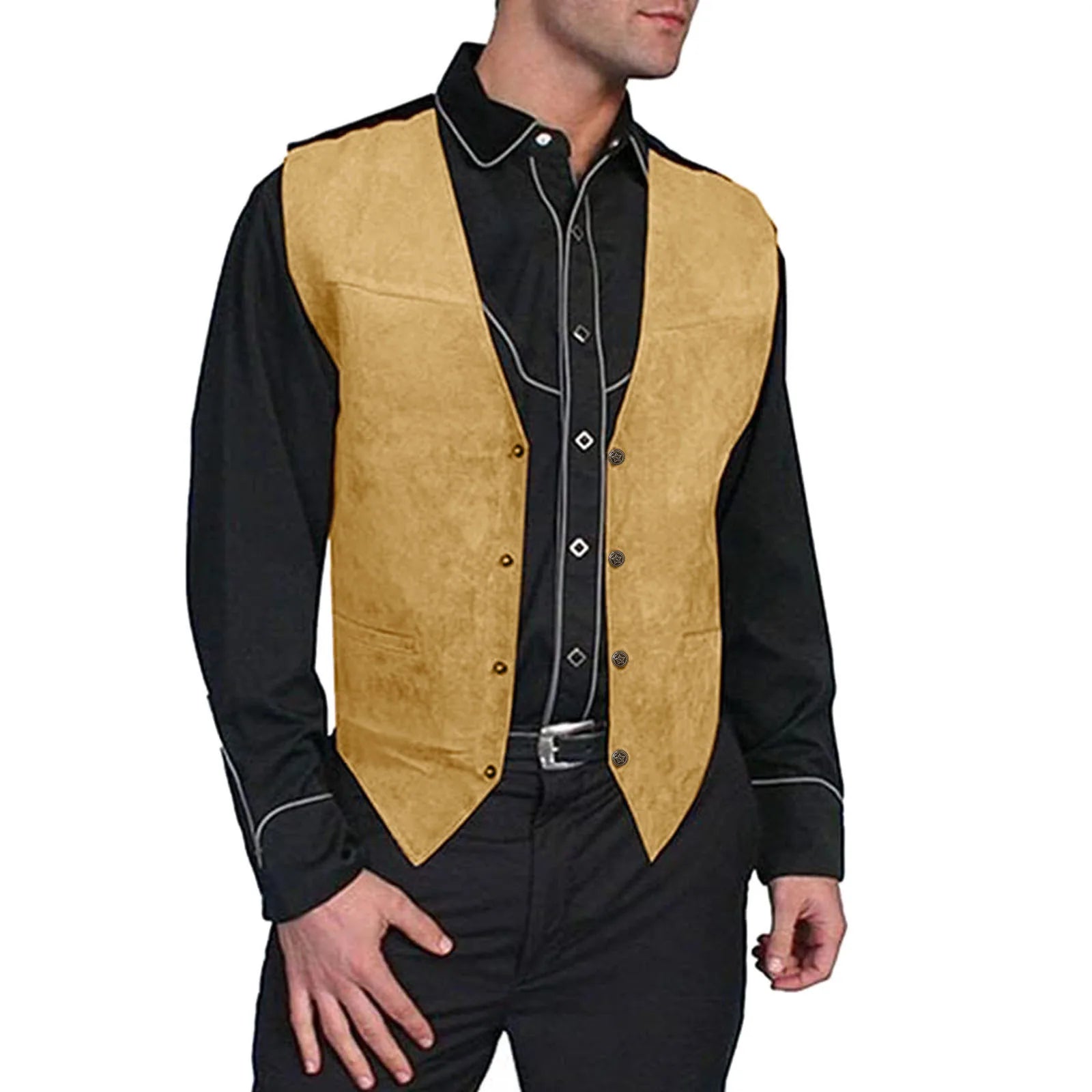 Mens Gentlemens Suede Leather Vest Brown Business Wedding Party Sleevelss Formal Jackets Single Breasted Casual Cowboy Waistcoat