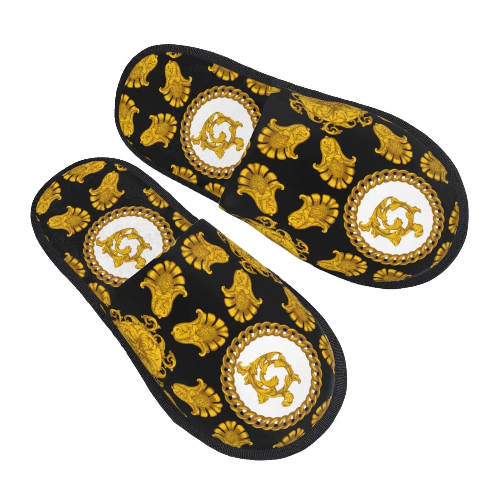 Home Slippers Winter Warm Men Women Plush Indoor Slippers Golden Baroque Warm Soft Shoes Home Footwear Autumn Winter 2023