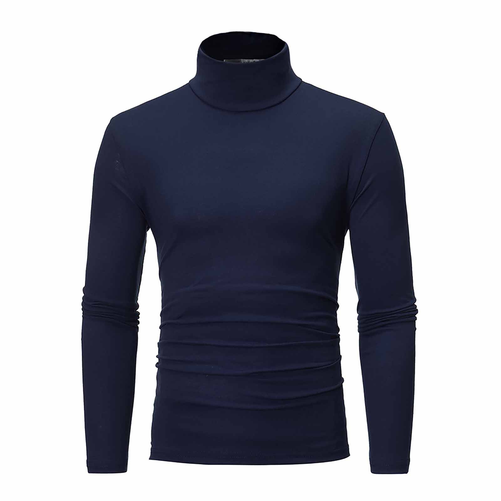 Autumn Winter Men's Thermal Long Sleeve Roll Turtleneck T-Shirt Solid Color Tops Male Slim Basic Stretch Tee Top