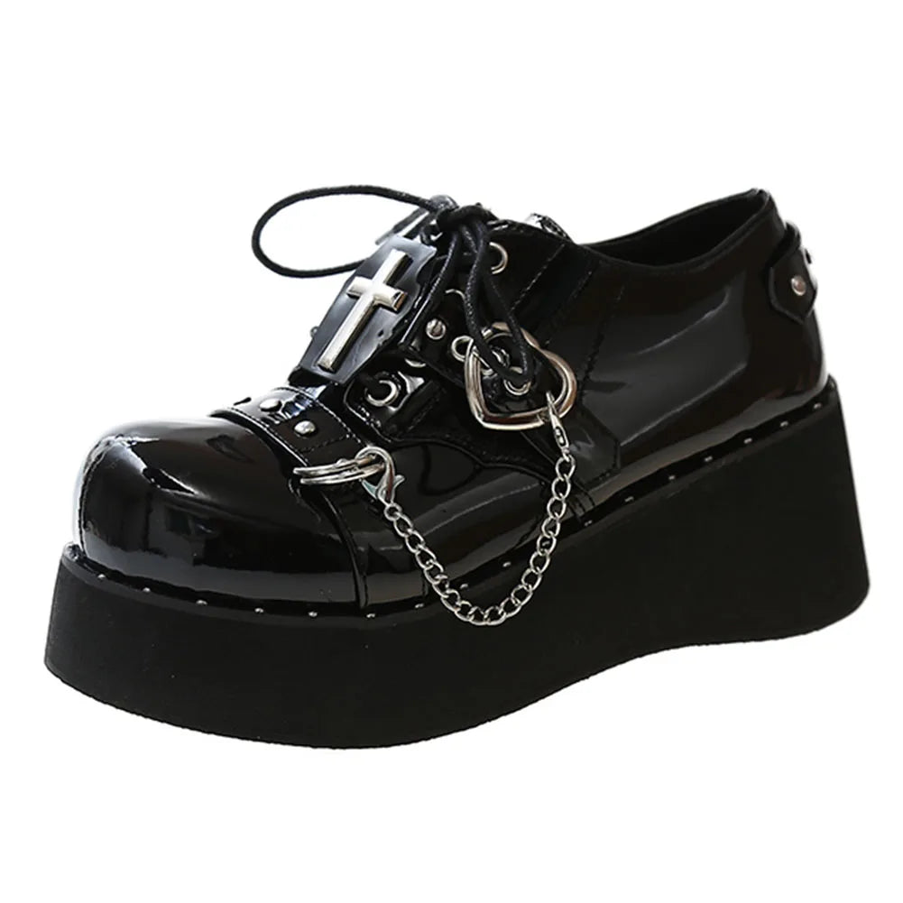 Gothic Chunky Platform Wedges Denim Women Mary Janes Shoes 2024 New Y2k Sweet Cute Fashion Women Shoes Pumps Loafers Comfy Shoes