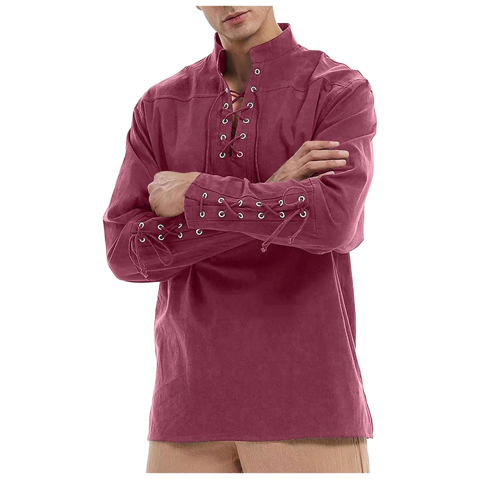 Men Medieval Costume Steam Punk Retro Shirts Ruffled Long Sleeve Lace Up Pirate Cosplay Shirt Vampire Medieval Renaissance Shirt
