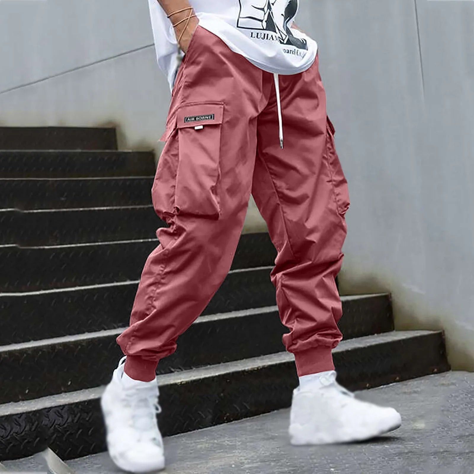 Men Cargo Pants Streetwear Elastic Waist Jogger Sweatpants Hip Hop Sport Pants Men's Clothing Drawstring Pockets Trousers