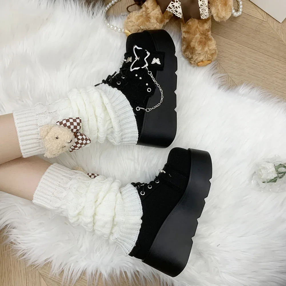 Gothic Chunky Platform Wedges Denim Women Mary Janes Shoes 2024 New Y2k Sweet Cute Fashion Women Shoes Pumps Loafers Comfy Shoes