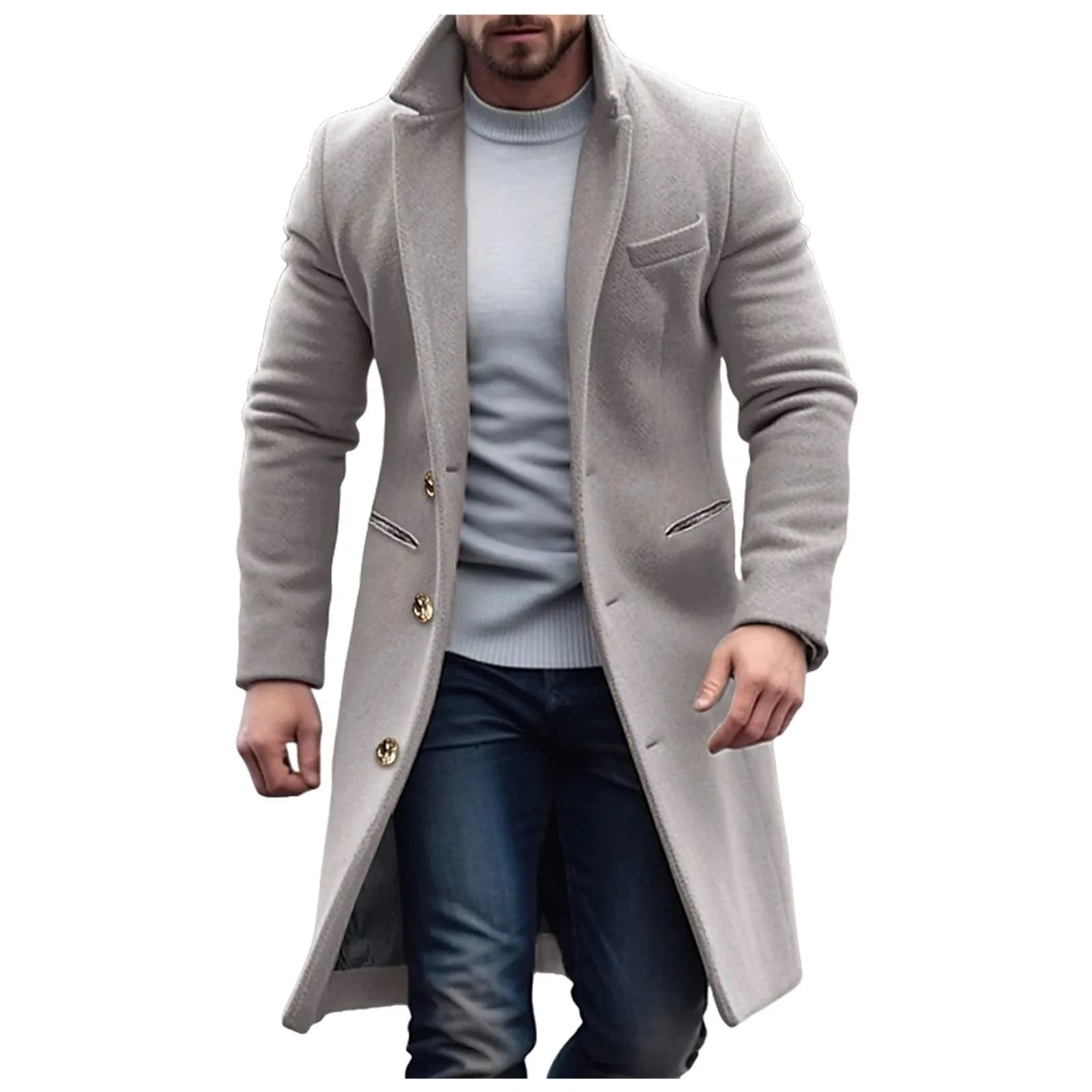 Woolen Mid Length Trench Coat Mens Fashion Jackets Men'S Coat Pocket Work Clothes Loose Fit Casual Long Sleeve Jacket Coat