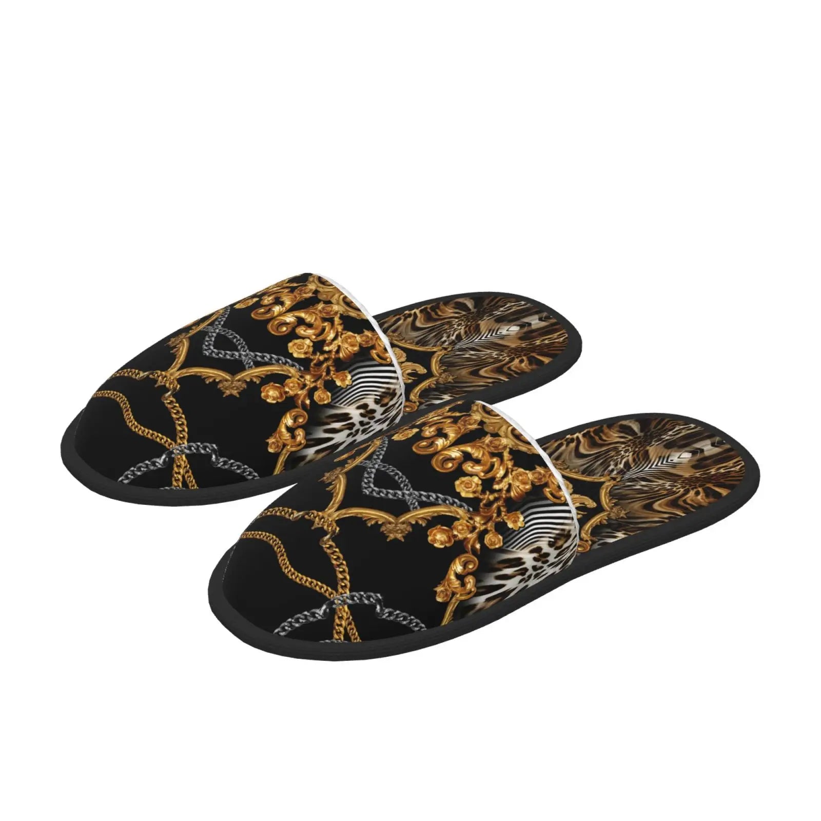 Home Slippers Winter Warm Men Women Plush Indoor Slippers Golden Baroque Warm Soft Shoes Home Footwear Autumn Winter 2023
