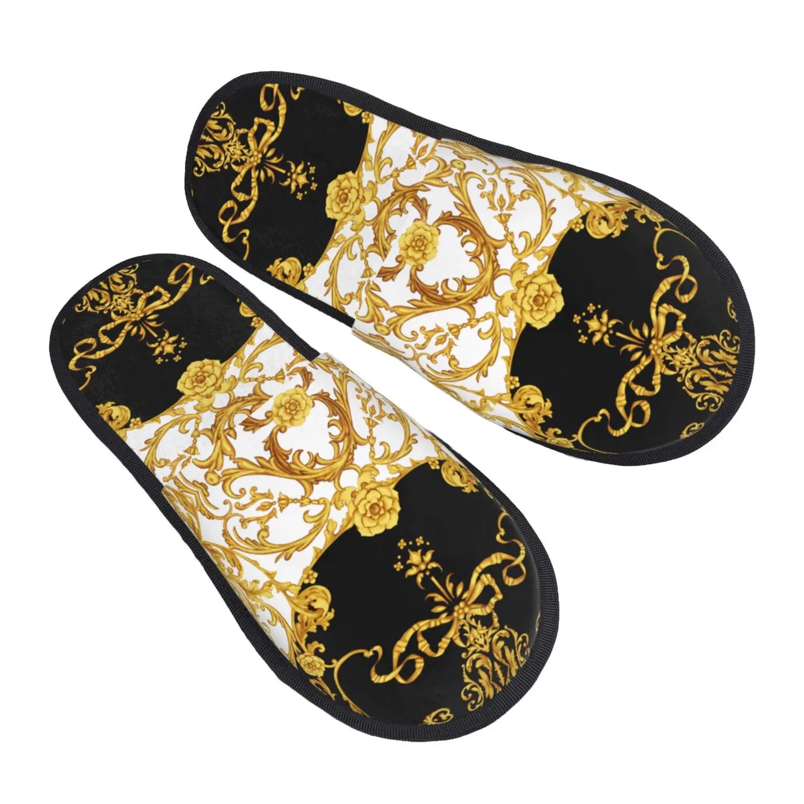 Home Slippers Winter Warm Men Women Plush Indoor Slippers Golden Baroque Warm Soft Shoes Home Footwear Autumn Winter 2023