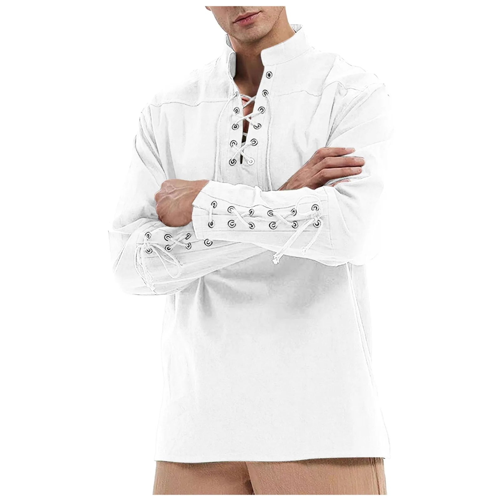 Men Medieval Costume Steam Punk Retro Shirts Ruffled Long Sleeve Lace Up Pirate Cosplay Shirt Vampire Medieval Renaissance Shirt