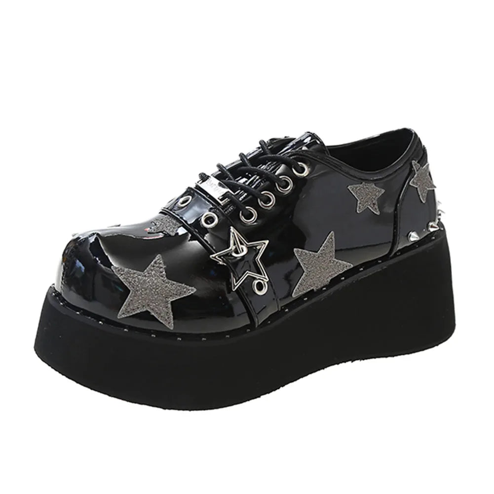 Gothic Chunky Platform Wedges Denim Women Mary Janes Shoes 2024 New Y2k Sweet Cute Fashion Women Shoes Pumps Loafers Comfy Shoes