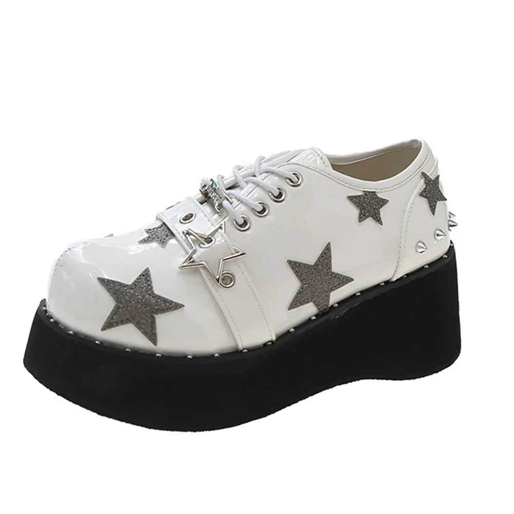 Gothic Chunky Platform Wedges Denim Women Mary Janes Shoes 2024 New Y2k Sweet Cute Fashion Women Shoes Pumps Loafers Comfy Shoes