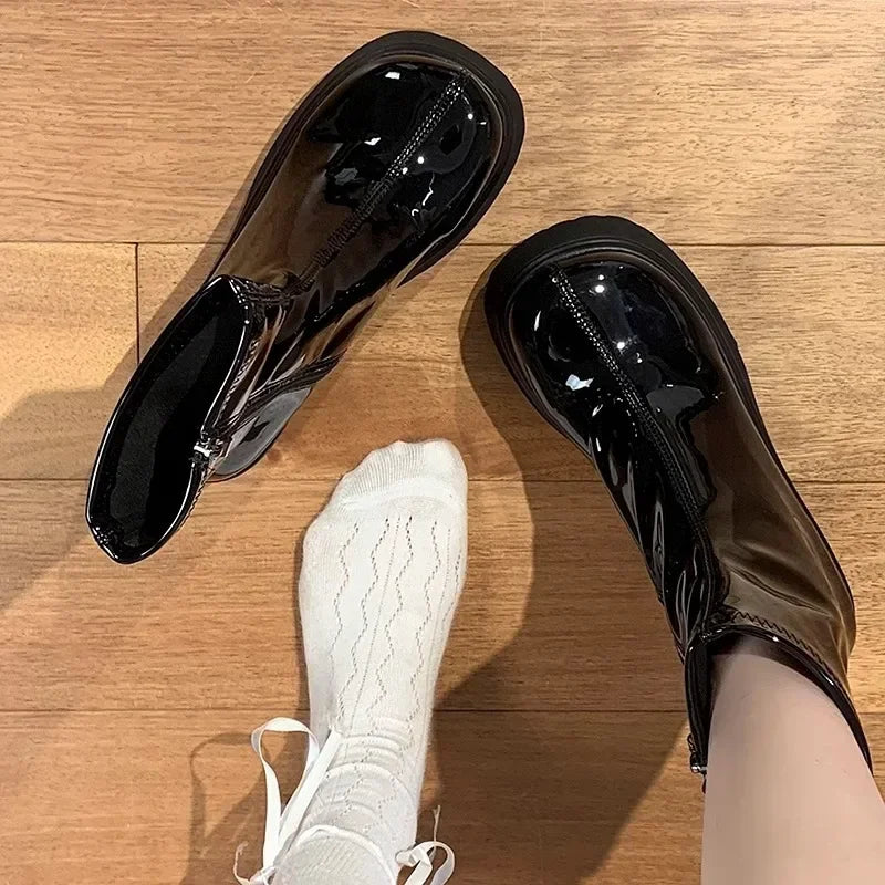 Boots Women's Punk Style Woman Knee-High Boots Zipper Platform Patent Leather Long Booties Autumn Winter High Heel Ladies Shoes