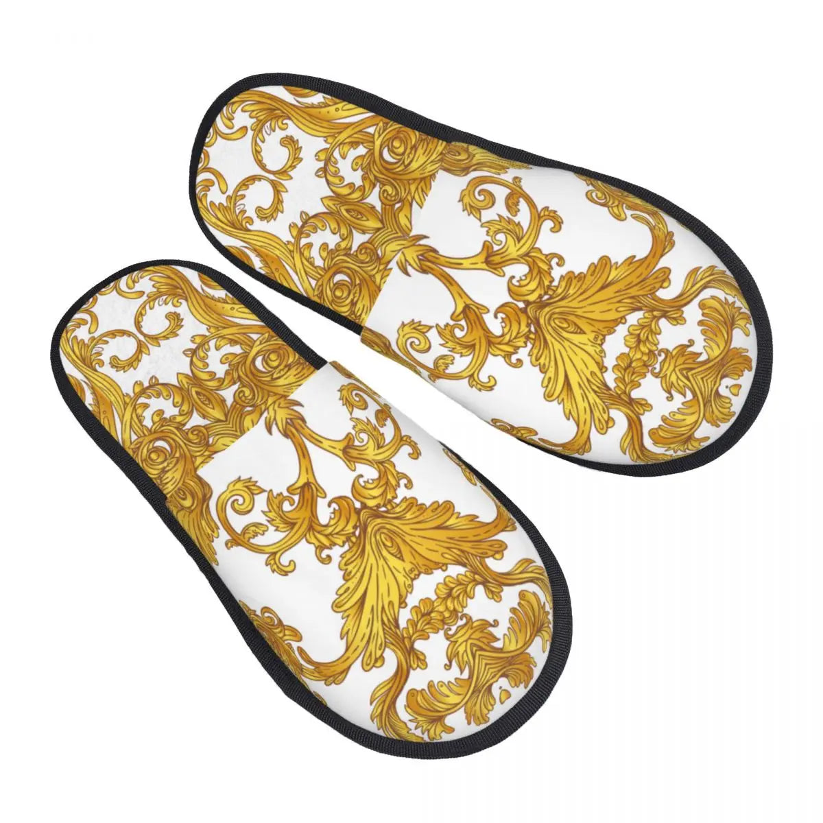 Home Slippers Winter Warm Men Women Plush Indoor Slippers Golden Baroque Warm Soft Shoes Home Footwear Autumn Winter 2023