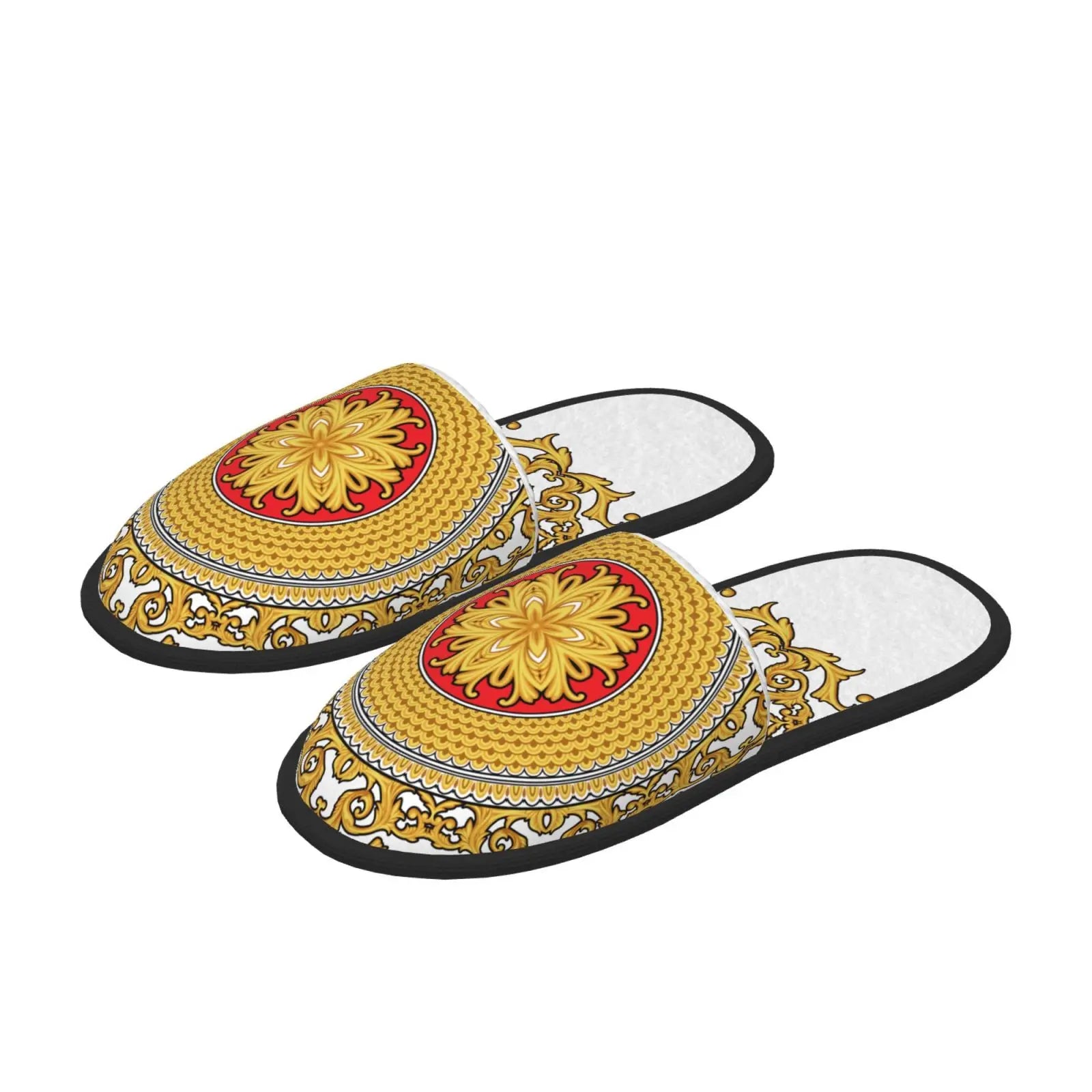 Home Slippers Winter Warm Men Women Plush Indoor Slippers Golden Baroque Warm Soft Shoes Home Footwear Autumn Winter 2023