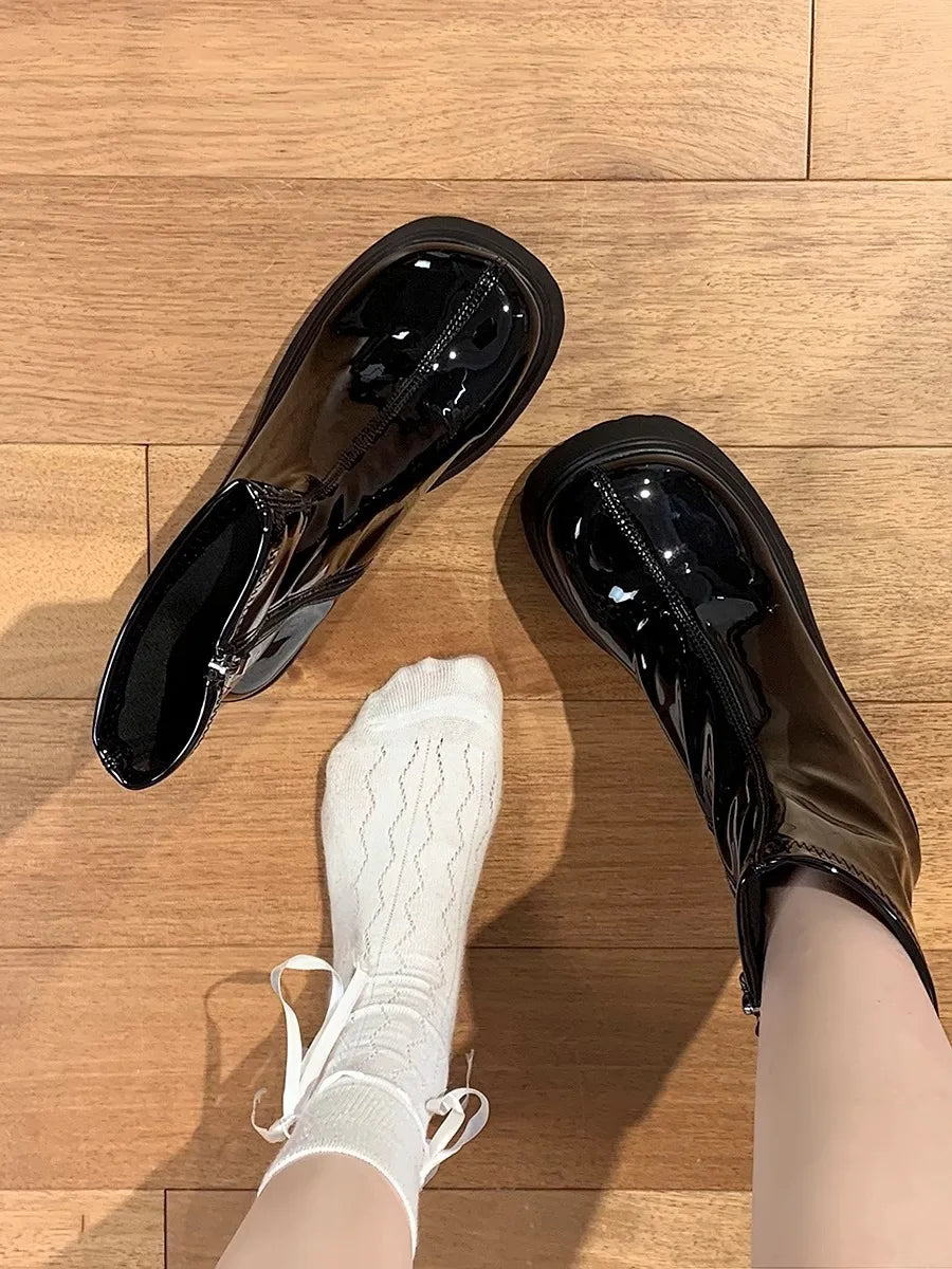 Boots Women's Punk Style Woman Knee-High Boots Zipper Platform Patent Leather Long Booties Autumn Winter High Heel Ladies Shoes
