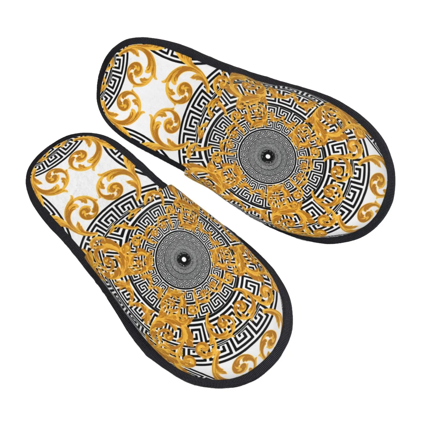 Home Slippers Winter Warm Men Women Plush Indoor Slippers Golden Baroque Warm Soft Shoes Home Footwear Autumn Winter 2023