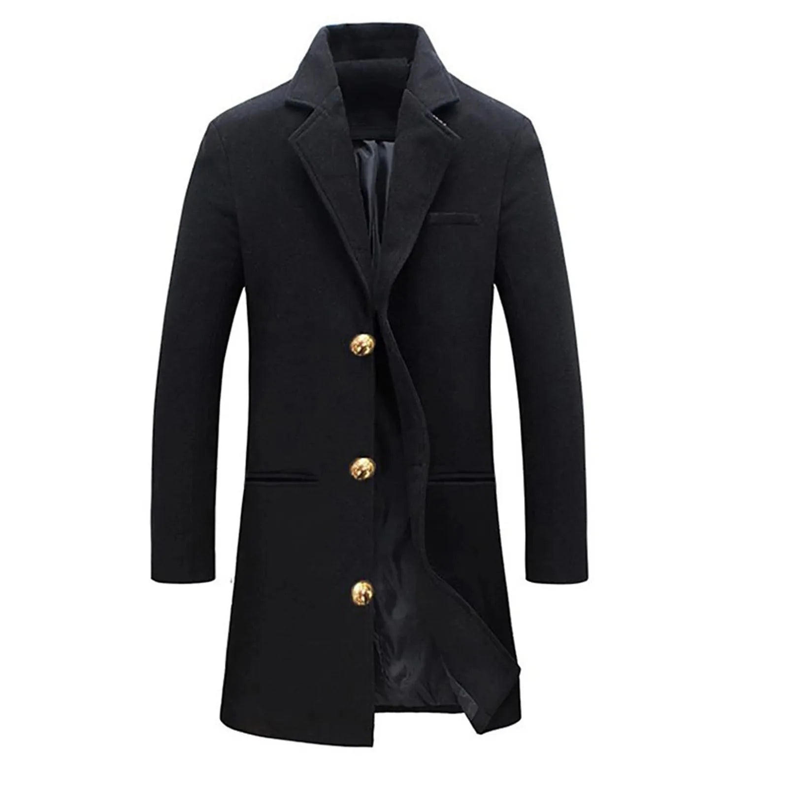 Woolen Mid Length Trench Coat Mens Fashion Jackets Men'S Coat Pocket Work Clothes Loose Fit Casual Long Sleeve Jacket Coat