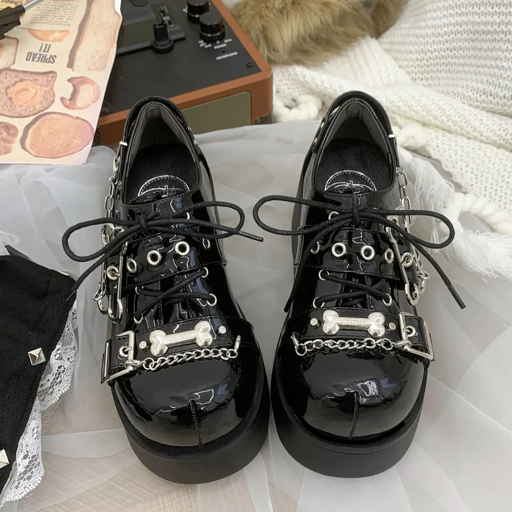 Gothic Chunky Platform Wedges Denim Women Mary Janes Shoes 2024 New Y2k Sweet Cute Fashion Women Shoes Pumps Loafers Comfy Shoes
