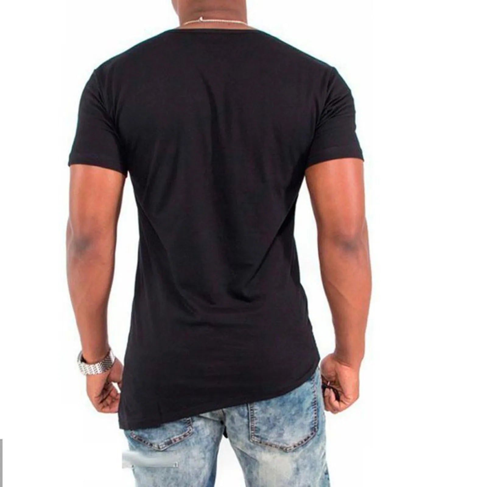 Men Irregular Hip Hop T Shirt Short Sleeve Button Summer Washed T Shirt Man Clothes Fitness Gym Cotton Solid T Shirts Clothing