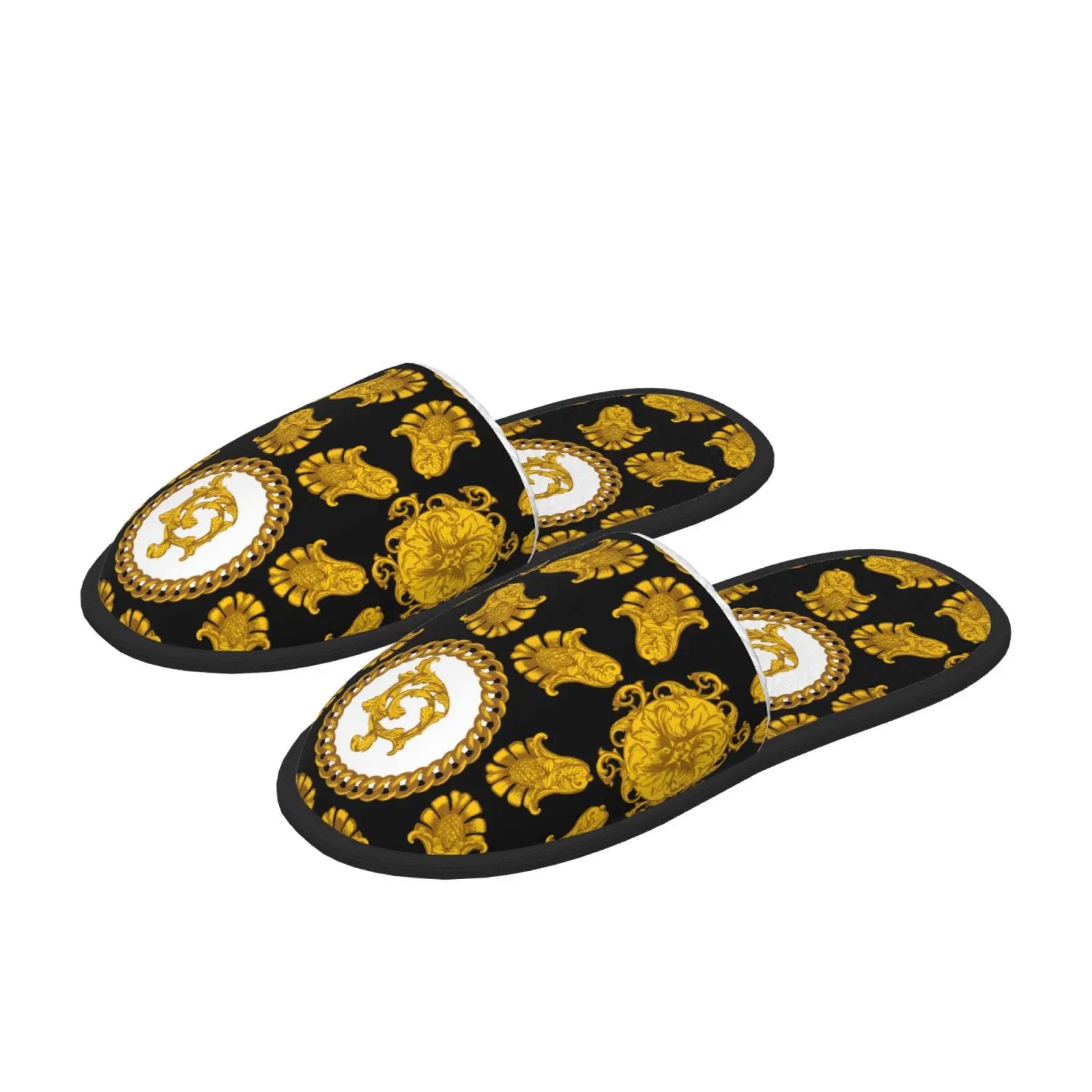 Home Slippers Winter Warm Men Women Plush Indoor Slippers Golden Baroque Warm Soft Shoes Home Footwear Autumn Winter 2023