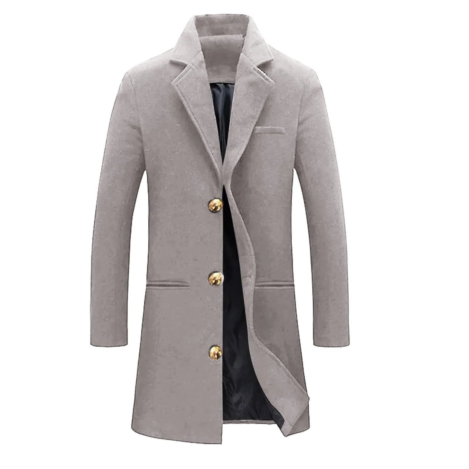 Woolen Mid Length Trench Coat Mens Fashion Jackets Men'S Coat Pocket Work Clothes Loose Fit Casual Long Sleeve Jacket Coat