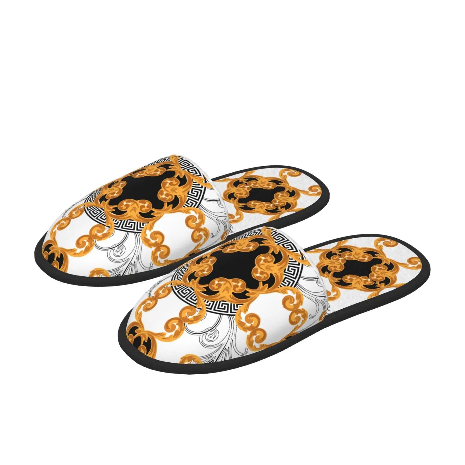 Home Slippers Winter Warm Men Women Plush Indoor Slippers Golden Baroque Warm Soft Shoes Home Footwear Autumn Winter 2023