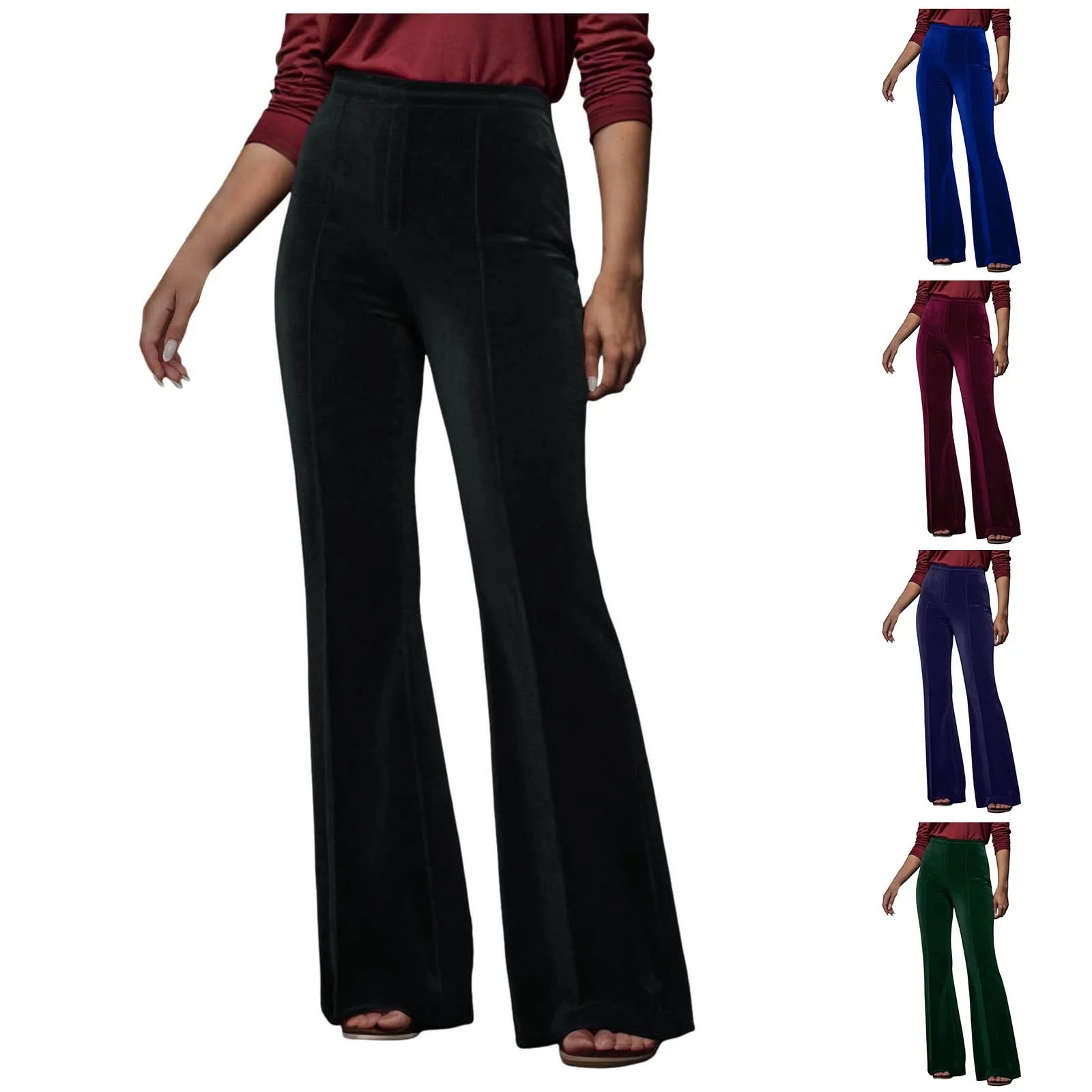 Autumn And Winter High Waist Velvet Pants Women Wide Leg Velour Flare Pants Female Stretch Trousers Party Club Pants For Women