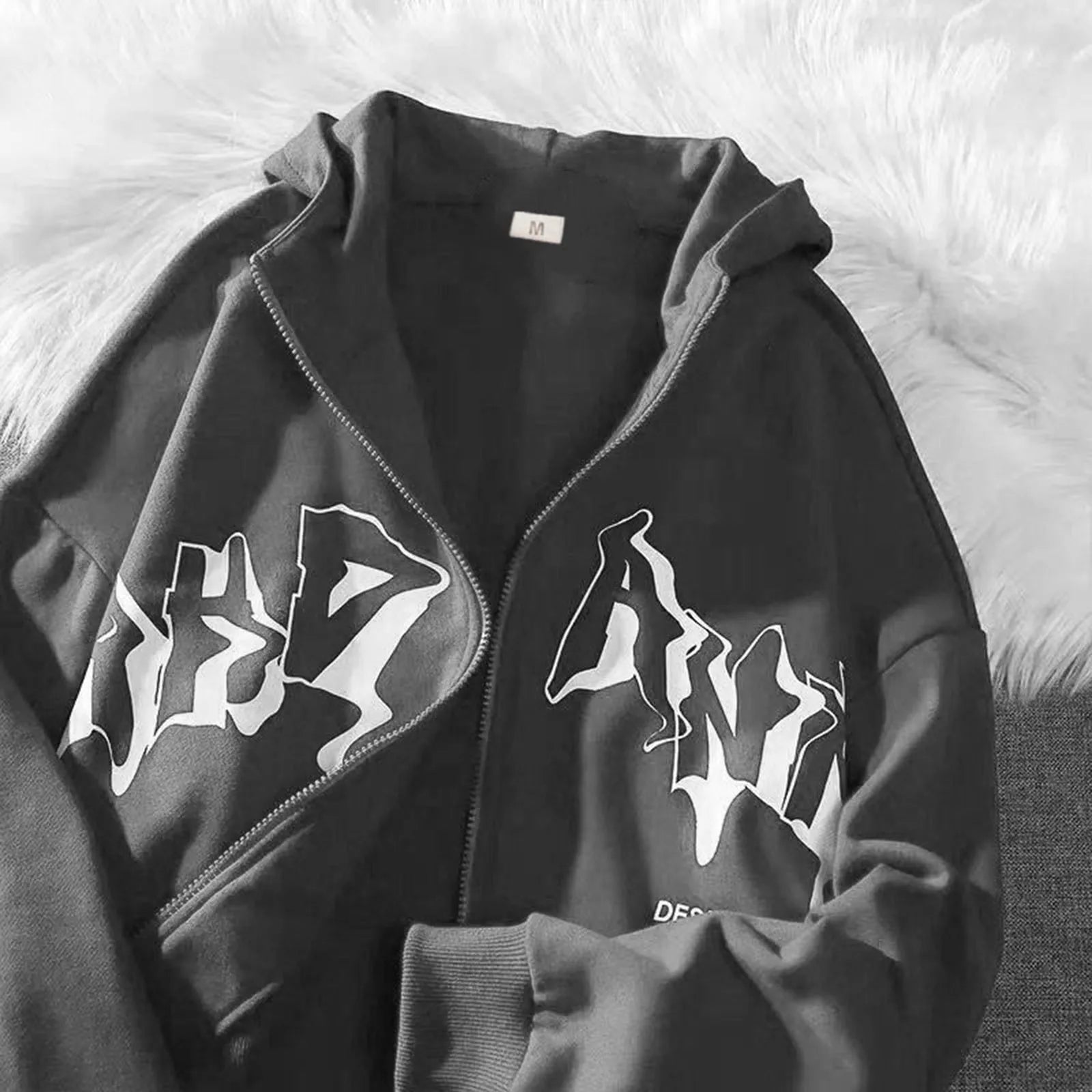 Men Women Autumn Loose Casual Outwears Coats Gothic Letter Print Long Sleeve Zip Up Sweatshirts y2k Plus Size Hip Hop Cardigan