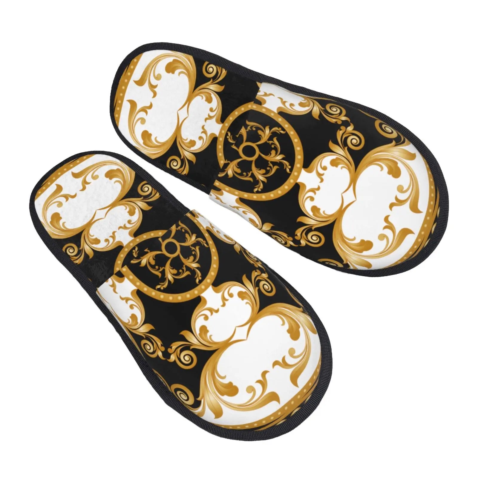 Home Slippers Winter Warm Men Women Plush Indoor Slippers Golden Baroque Warm Soft Shoes Home Footwear Autumn Winter 2023