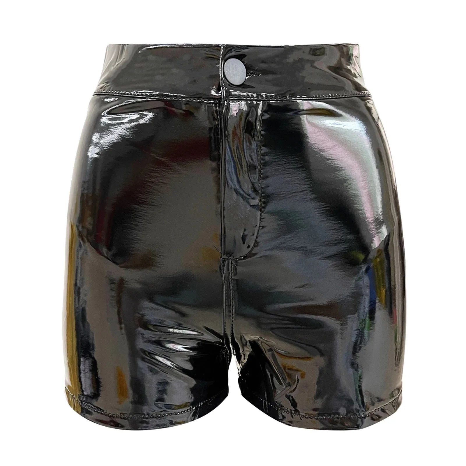 2024 Women'S Bright Leather Shorts Black Leather High Waisted Elastic Tight Shorts Casual Hot Pants Party Nightclub Streetwear