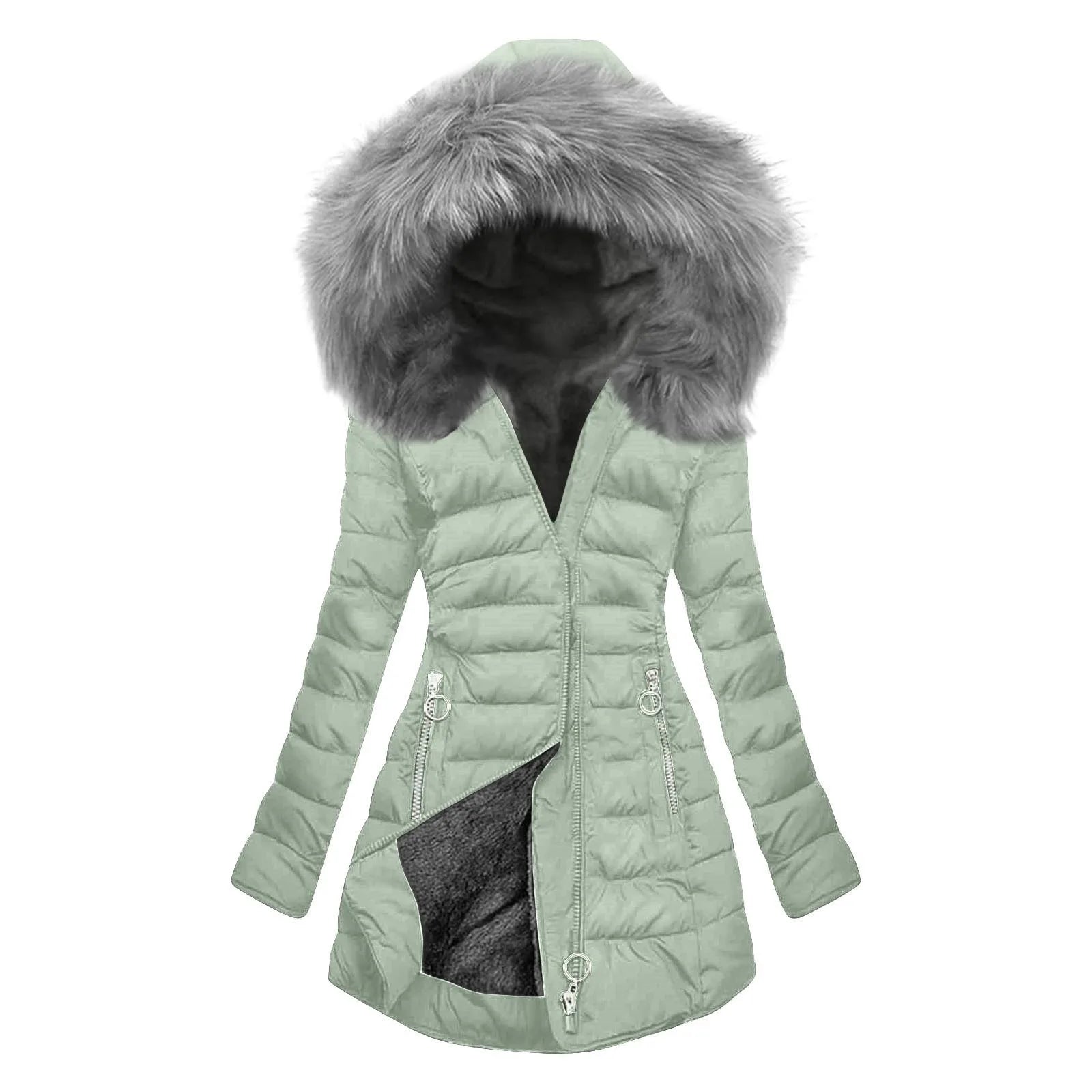 Womens Lined Long Coat Plus Size Mid Length Quilted Jacket Warm Winter Outerwear With Hood Windproof Winter Jacket For Women