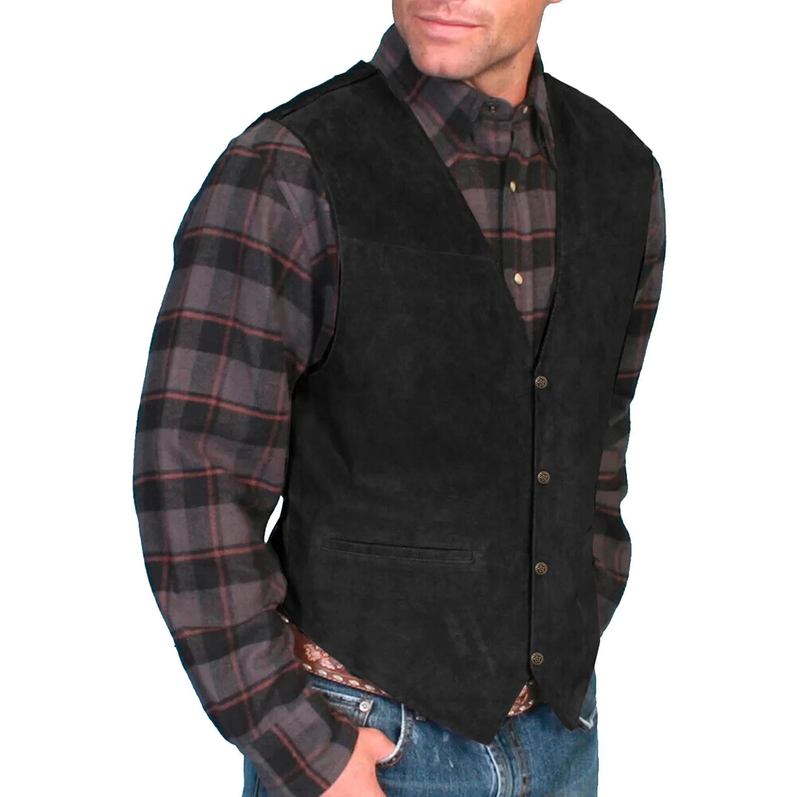 Mens Gentlemens Suede Leather Vest Brown Business Wedding Party Sleevelss Formal Jackets Single Breasted Casual Cowboy Waistcoat