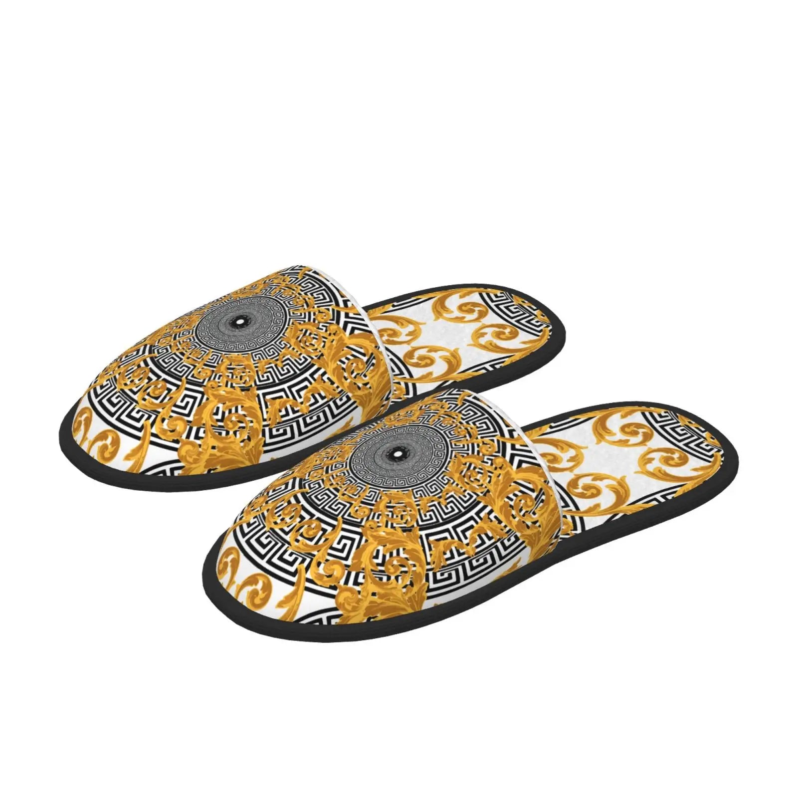 Home Slippers Winter Warm Men Women Plush Indoor Slippers Golden Baroque Warm Soft Shoes Home Footwear Autumn Winter 2023