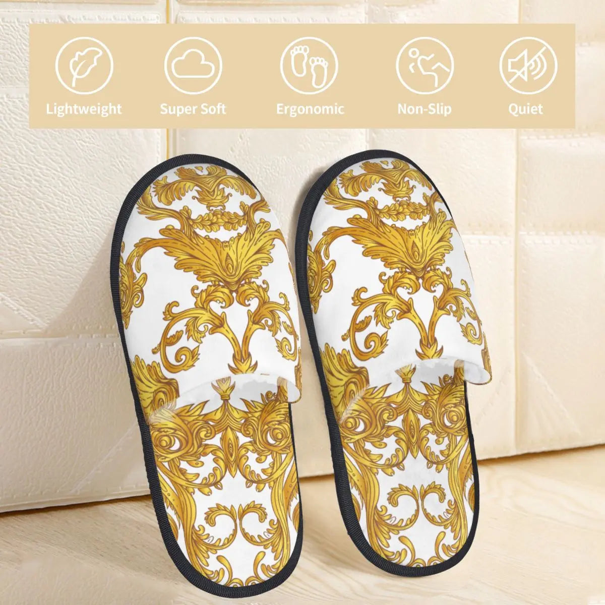 Home Slippers Winter Warm Men Women Plush Indoor Slippers Golden Baroque Warm Soft Shoes Home Footwear Autumn Winter 2023