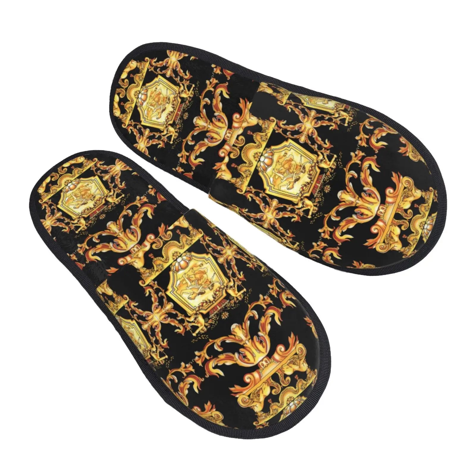 Home Slippers Winter Warm Men Women Plush Indoor Slippers Golden Baroque Warm Soft Shoes Home Footwear Autumn Winter 2023