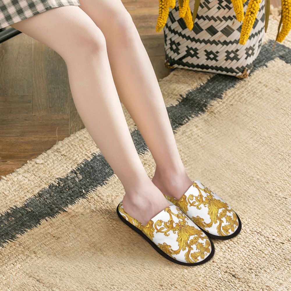 Home Slippers Winter Warm Men Women Plush Indoor Slippers Golden Baroque Warm Soft Shoes Home Footwear Autumn Winter 2023