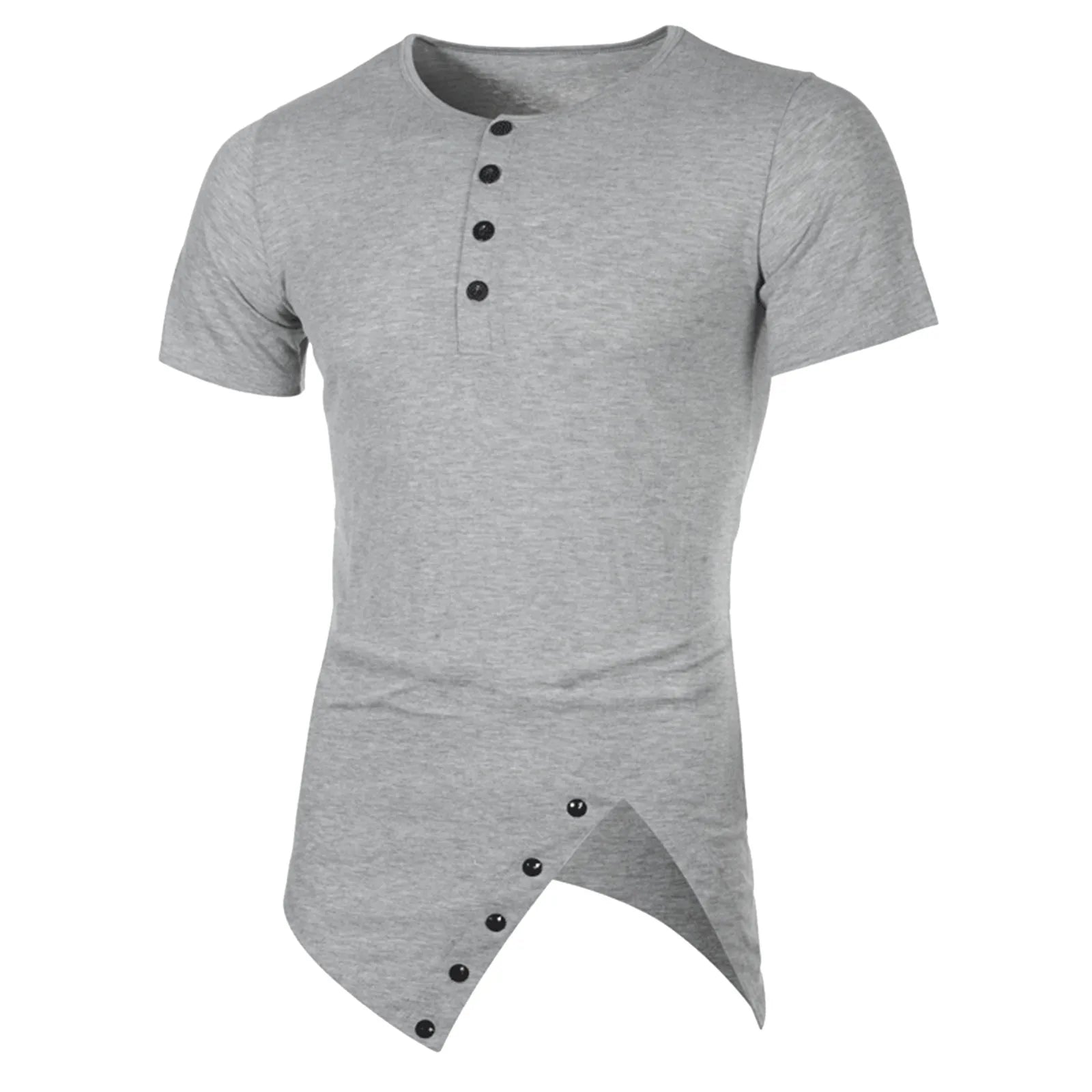 Men Irregular Hip Hop T Shirt Short Sleeve Button Summer Washed T Shirt Man Clothes Fitness Gym Cotton Solid T Shirts Clothing