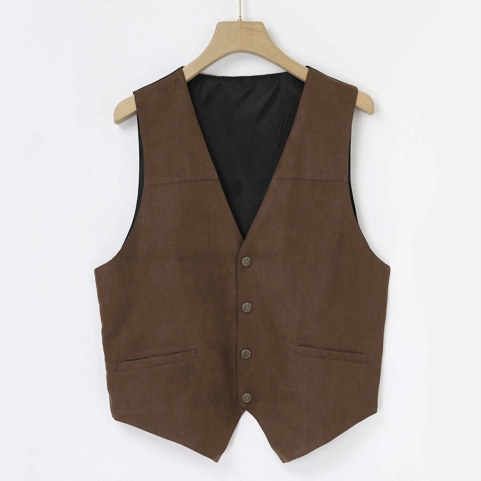 Mens Gentlemens Suede Leather Vest Brown Business Wedding Party Sleevelss Formal Jackets Single Breasted Casual Cowboy Waistcoat