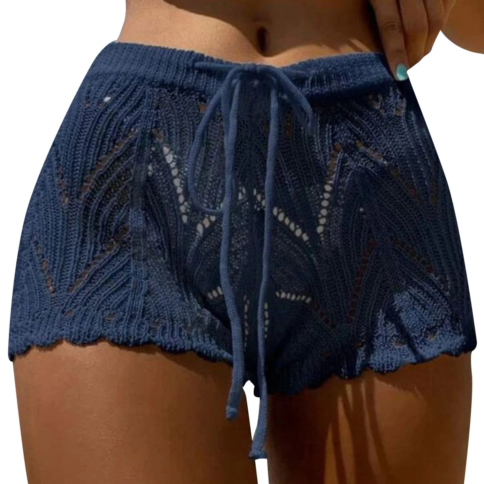 2025 New Bohemian Beach Shorts Women Crochet Boho Chic Shorts Fashion Drawstring Hollow Out Vacation Short Pants шорты женский