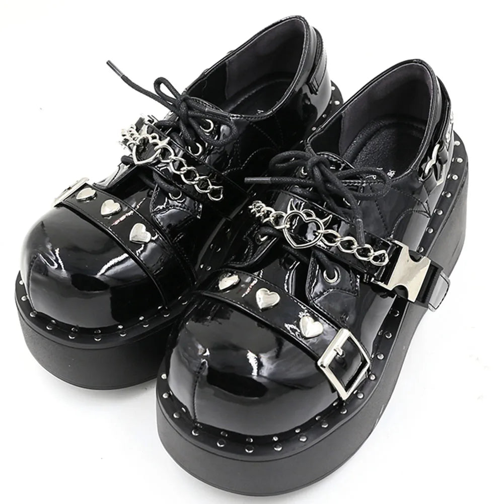 Gothic Chunky Platform Wedges Denim Women Mary Janes Shoes 2024 New Y2k Sweet Cute Fashion Women Shoes Pumps Loafers Comfy Shoes