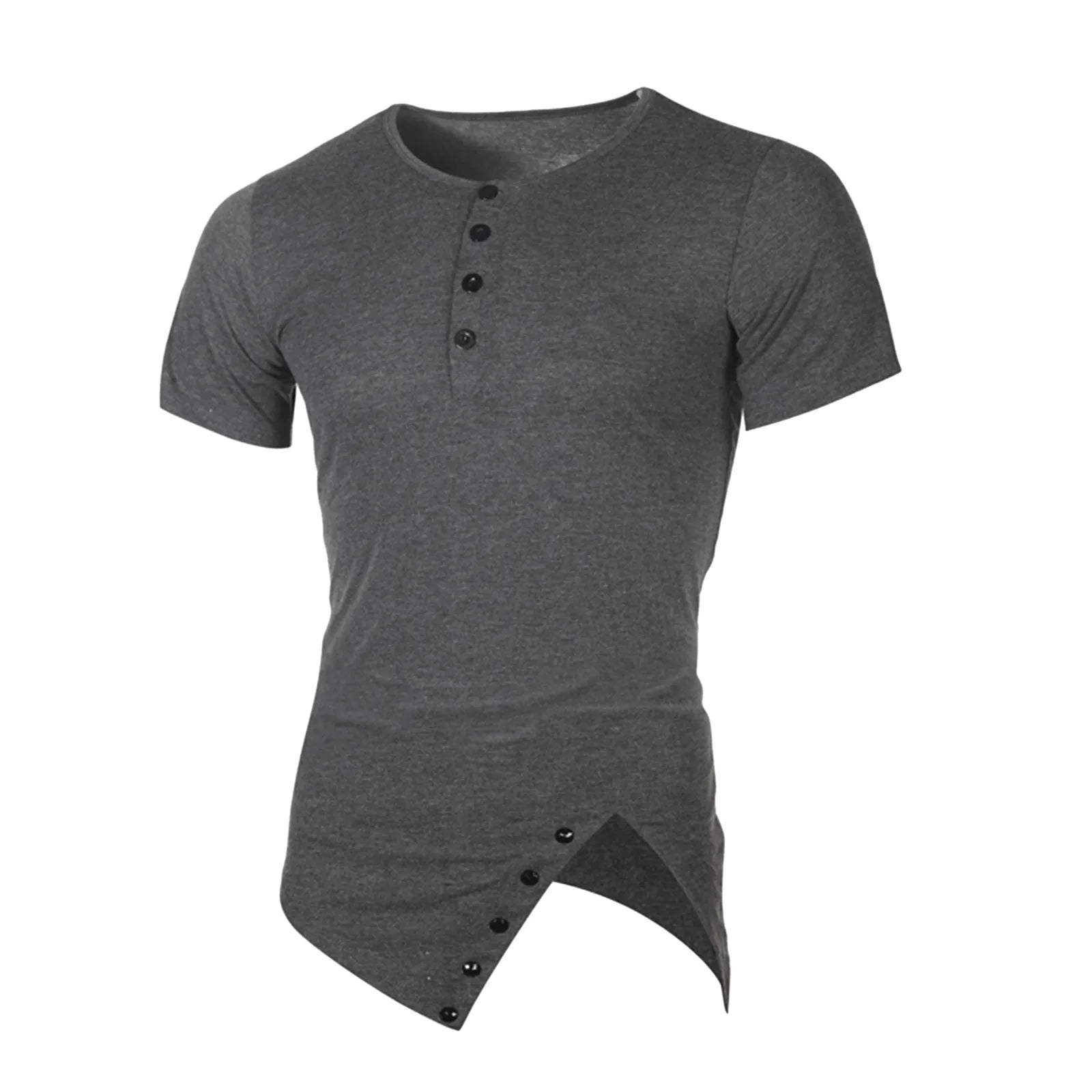 Men Irregular Hip Hop T Shirt Short Sleeve Button Summer Washed T Shirt Man Clothes Fitness Gym Cotton Solid T Shirts Clothing
