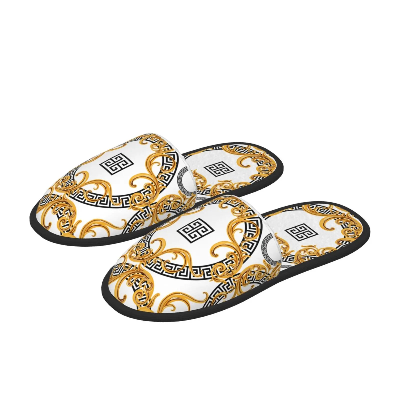 Home Slippers Winter Warm Men Women Plush Indoor Slippers Golden Baroque Warm Soft Shoes Home Footwear Autumn Winter 2023