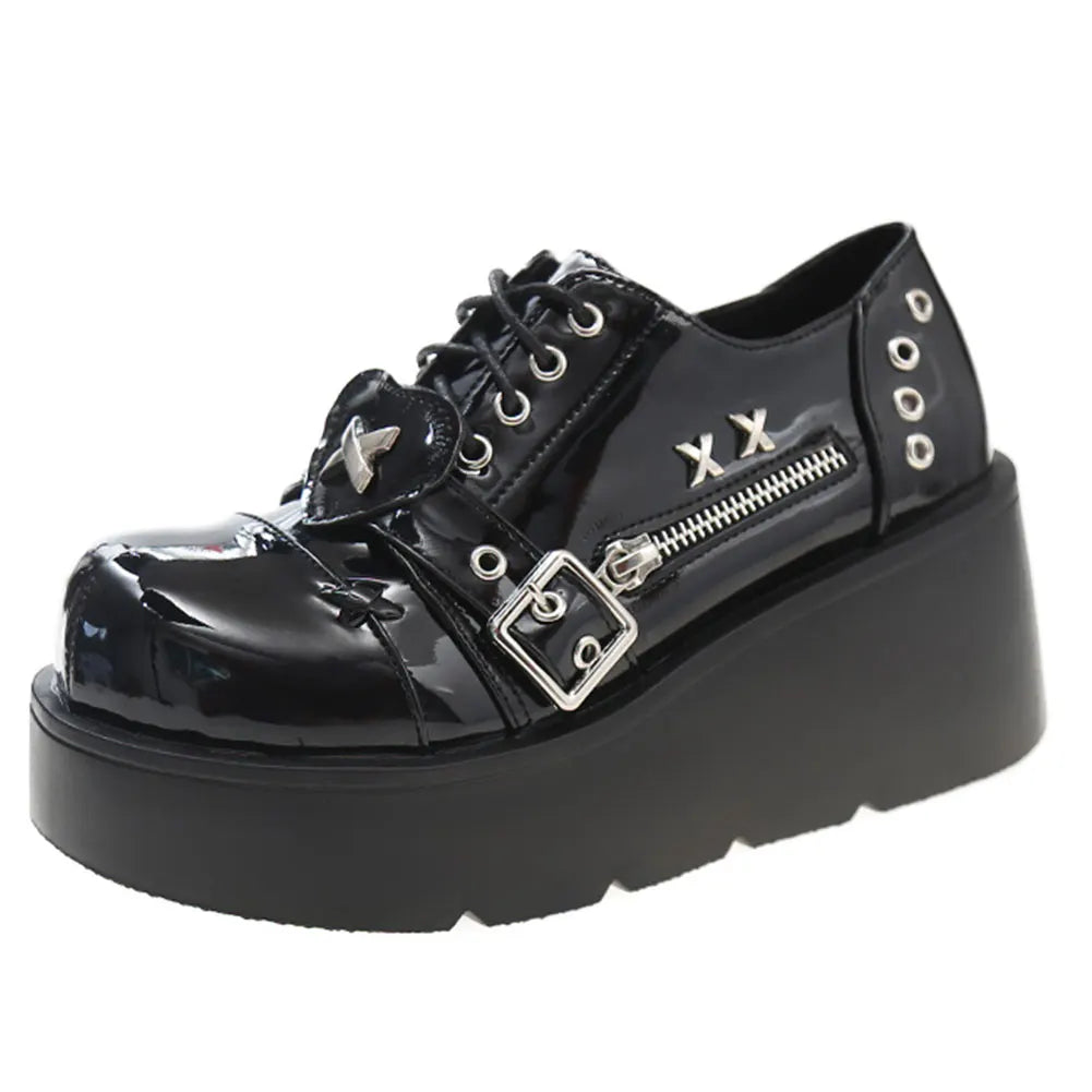 Gothic Chunky Platform Wedges Denim Women Mary Janes Shoes 2024 New Y2k Sweet Cute Fashion Women Shoes Pumps Loafers Comfy Shoes